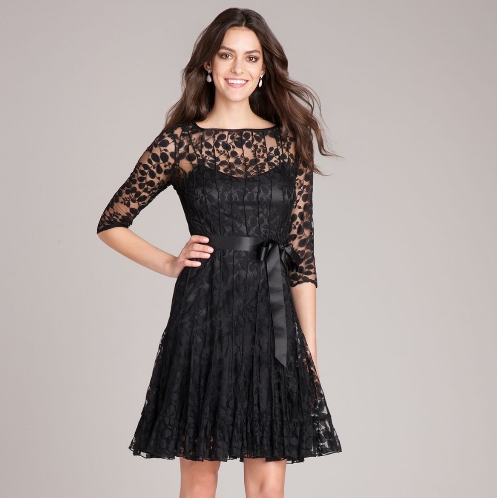 RICKIE FREEMAN FOR TERI JON LACE FIT & FLARE DRESS
